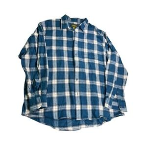 Cabela's Men's XL Blue Plaid Flannel Button Front‎ Shirt 100% Cotton Long Sleeve
